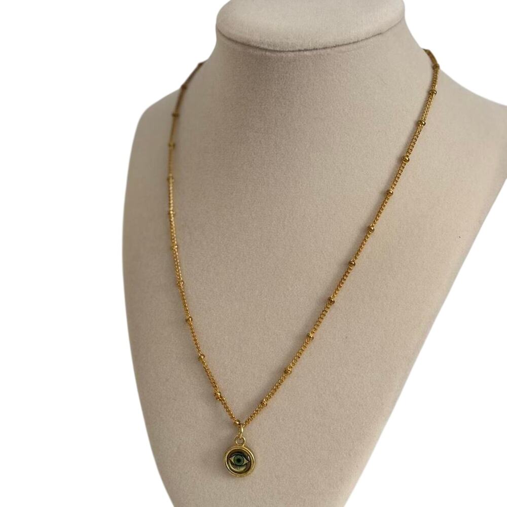 Gold Evil Eye Pendant Necklace Women Stainless Steel Dainty Chain Jewelry - Picture 2 of 5